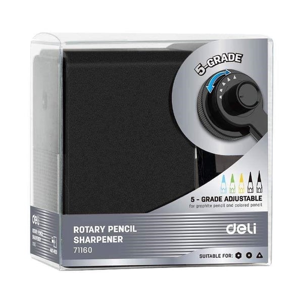 Deli 71160 Premium Auto Feed Çevirmeli Masaüstü Kalemtıraş Siyah | 5 Kademe Uç Ayarlı