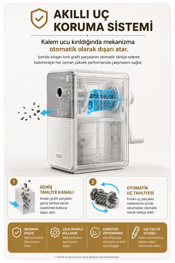 Deli 71160 Premium Auto Feed Çevirmeli Masaüstü Kalemtıraş Siyah | 5 Kademe Uç Ayarlı
