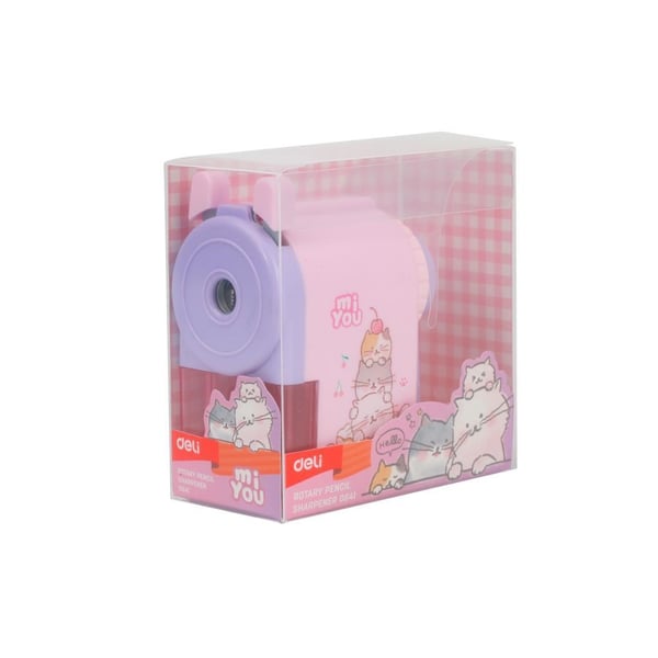 Deli E0641 MiYou Kedi Figürlü Çevirmeli Masaüstü Kalemtıraş - Pembe