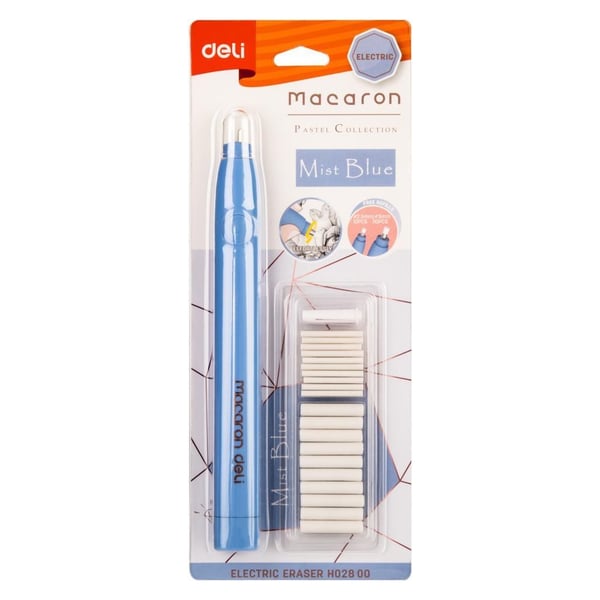 Deli EH02800 Macaron Mist Mavi Elektrikli Silgi Seti