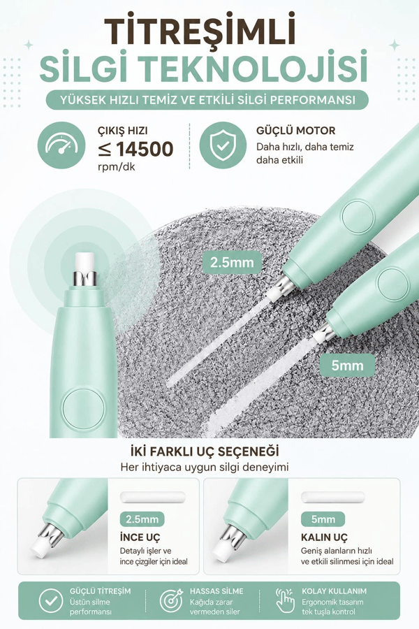 Deli EH02800 Macaron Mist Yeşil Elektrikli Silgi Seti