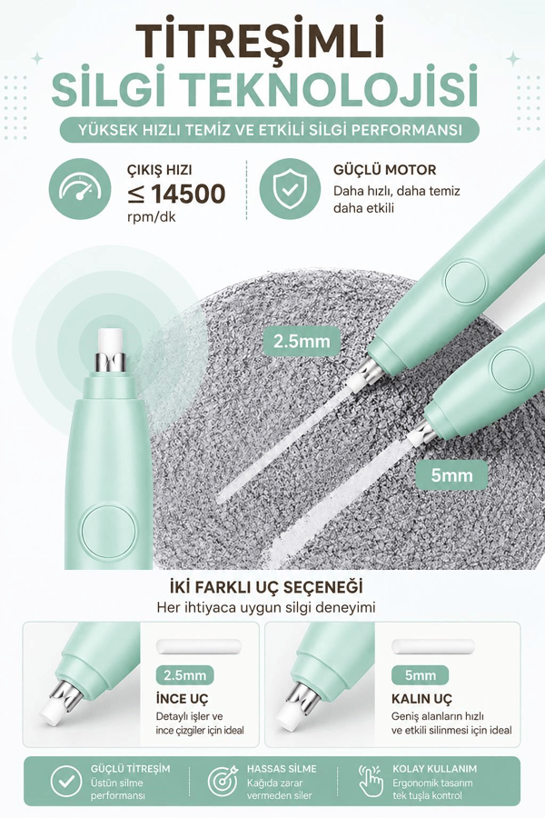 Deli EH02800 Macaron Mist Yeşil Elektrikli Silgi Seti