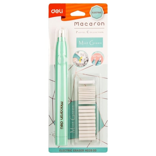 Deli EH02800 Macaron Mist Yeşil Elektrikli Silgi Seti