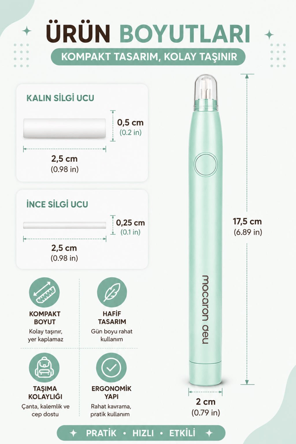 Deli EH02800 Macaron Mist Yeşil Elektrikli Silgi Seti