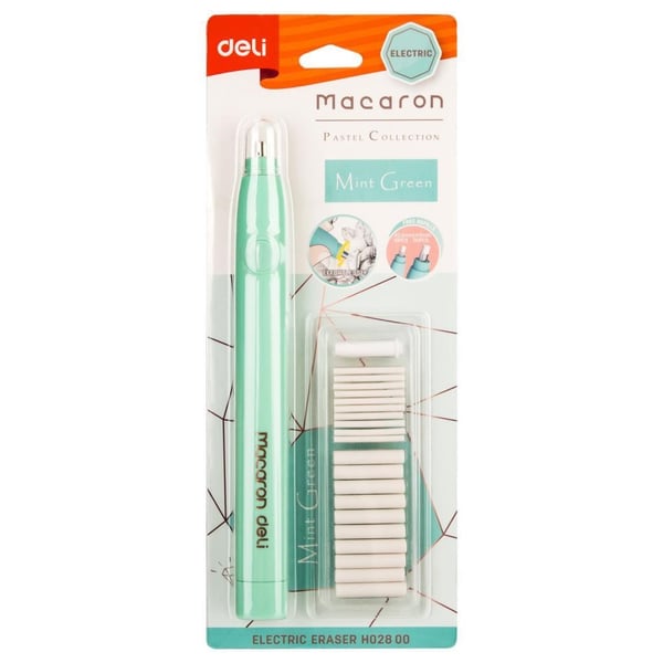 Deli EH02800 Macaron Mist Yeşil Elektrikli Silgi Seti