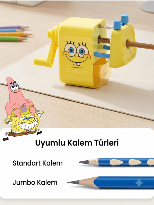 Deli EH511 SpongeBob Lisanslı Masaüstü Kalemtıraş Sarı – Jumbo ve Standart Kalem Uyumlu