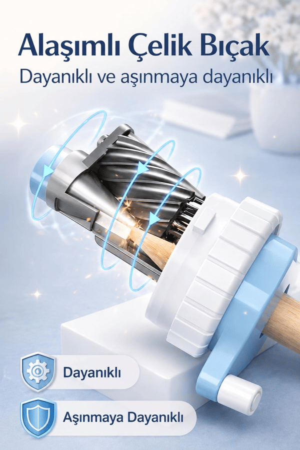Deli H515-BL Çevirmeli Kalemtıraş – Geniş Hazneli, Dayanıklı Çelik Bıçaklı Masaüstü Kalemtraş (Mavi)