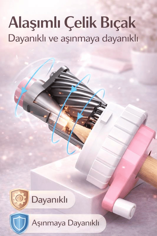 Deli H515-PK Çevirmeli Kalemtıraş – Geniş Hazneli, Dayanıklı Çelik Bıçaklı Masaüstü Kalemtraş (Pembe)