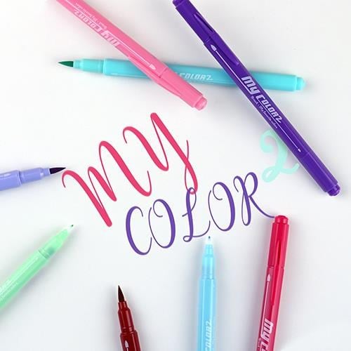 Dong A My Color Çift Taraflı Fırça Uçlu Keçeli Fosforlu Kalem 12 Renk