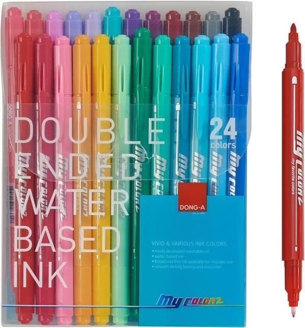 Dong-A My Color Çift Taraflı Fırça Uçlu Keçeli Fosforlu Kalem 24 Renk