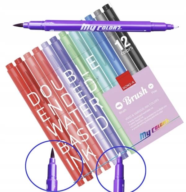 Dong A My Color Çift Taraflı Fırça Uçlu Keçeli Fosforlu Kalem 12 Renk