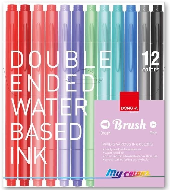 Dong A My Color Çift Taraflı Fırça Uçlu Keçeli Fosforlu Kalem 12 Renk