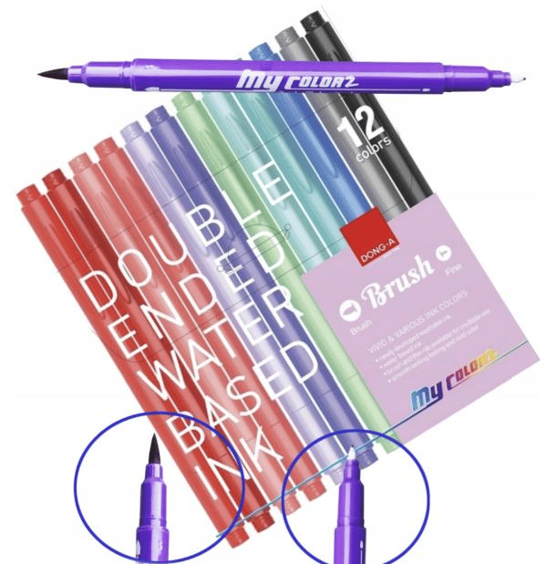 Dong A My Color Çift Taraflı Fırça Uçlu Keçeli Fosforlu Kalem 12 Renk