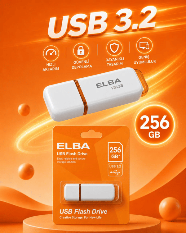 Elba 256GB USB 3.2 Flash Bellek – Beyaz/Turuncu