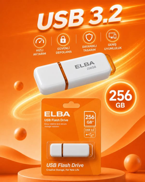 Elba 256GB USB 3.2 Flash Bellek – Beyaz/Turuncu