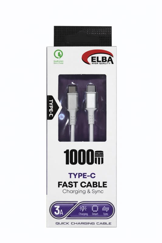Elba ELB120-1 120W Ultra Hızlı Şarj ve Veri Kablosu – Type-C’den Type-C’ye, 1 Metre, Siyah Örgülü Tasarım