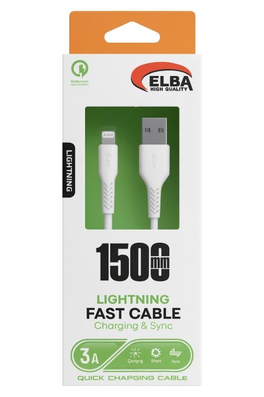 Elba Elb38-L1 1,5Mt iPhone Lightning Beyaz 3A Hızlı Şarj Kablosu