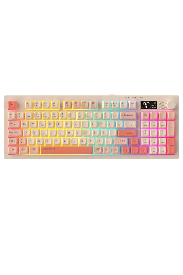 Everest KB-85 SILENT PRO Kablosuz Bej/Pembe/Turuncu SESSİZ RGB Wireless 2.4Ghz + Bluetooth Q Oyuncu Klavyesi