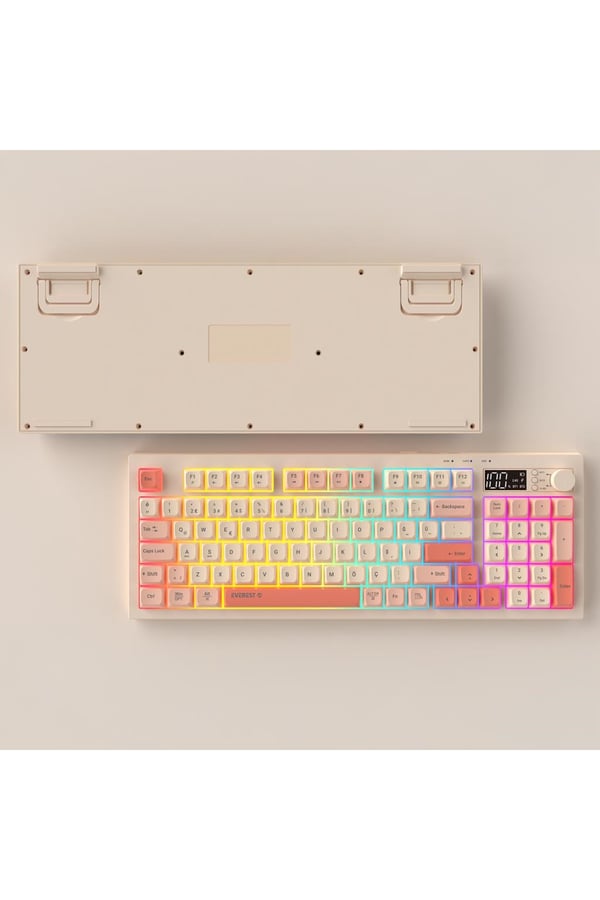 Everest KB-85 SILENT PRO Kablosuz Bej/Pembe/Turuncu SESSİZ RGB Wireless 2.4Ghz + Bluetooth Q Oyuncu Klavyesi