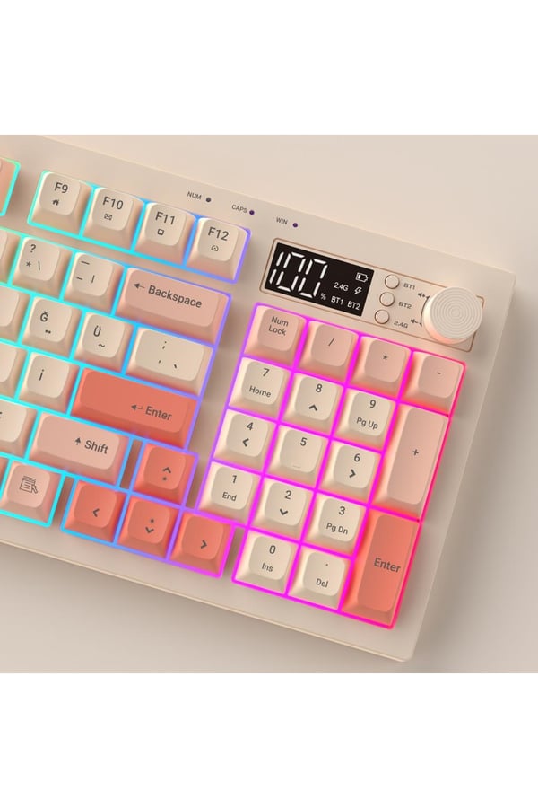Everest KB-85 SILENT PRO Kablosuz Bej/Pembe/Turuncu SESSİZ RGB Wireless 2.4Ghz + Bluetooth Q Oyuncu Klavyesi