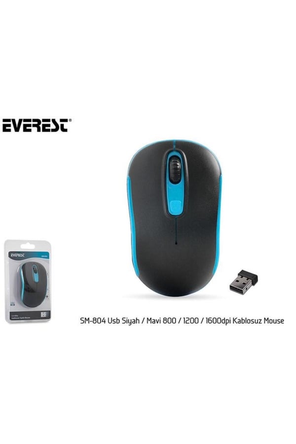 Everest SM-804 Usb Siyah/Mavi 800/1200/1600dpi Kablosuz Mouse