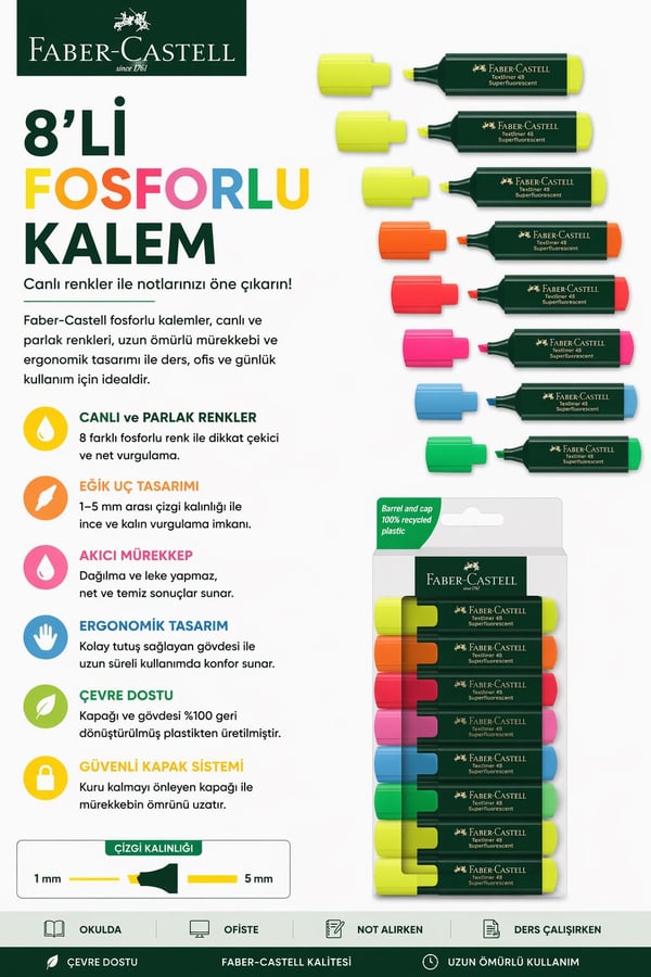 Faber Castell 8'li Fosforlu Kalem 2024 -2025 Sezonu