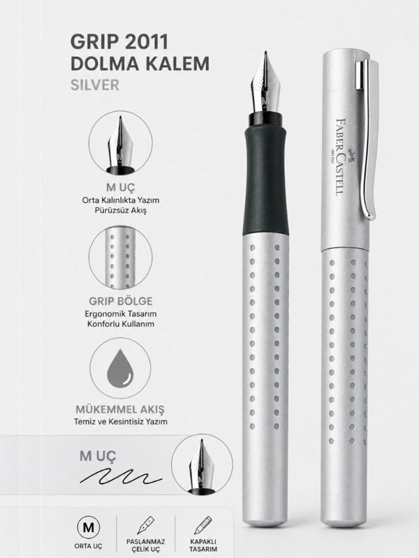 Faber Castell Dolma Kalem Grip 2011 M Uç Silver