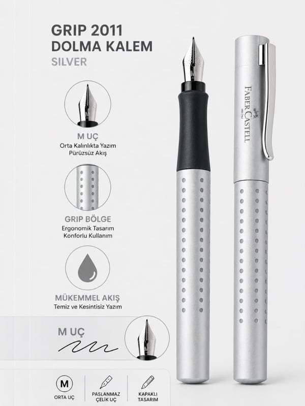 Faber Castell Dolma Kalem Grip 2011 M Uç Silver
