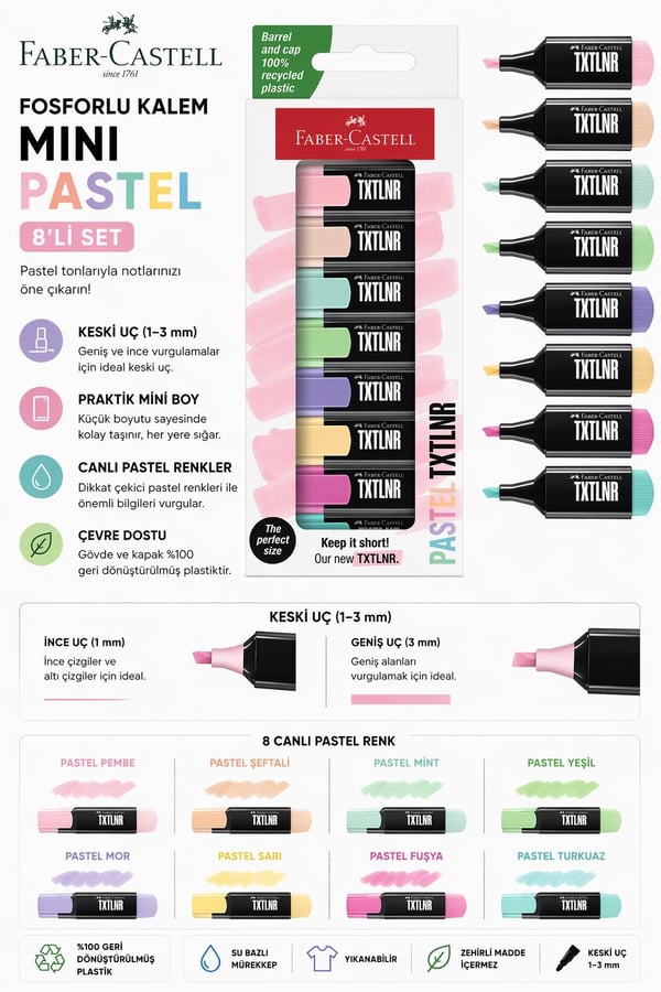 Faber Castell Fosforlu Kalem Mini Pastel 8'li Set - 154218