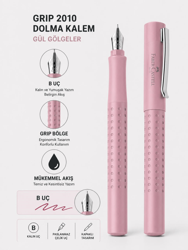 Faber Castell Grip 2010 Dolma Kalem B Uç Gül Gölgeler