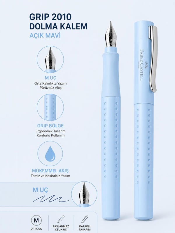 Faber Castell Grip 2010 Dolma Kalem M Uç Açık Mavi 