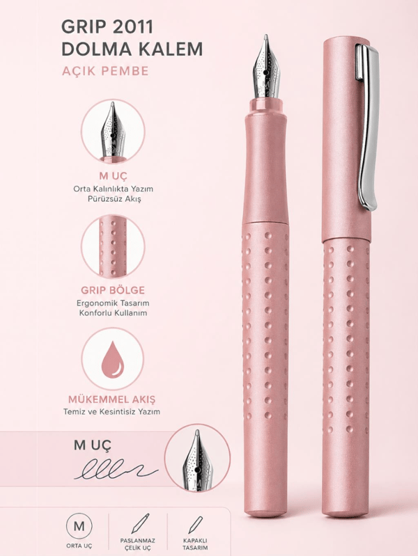 Faber Castell Grip 2011 Dolma Kalem M Uç Açık Pembe