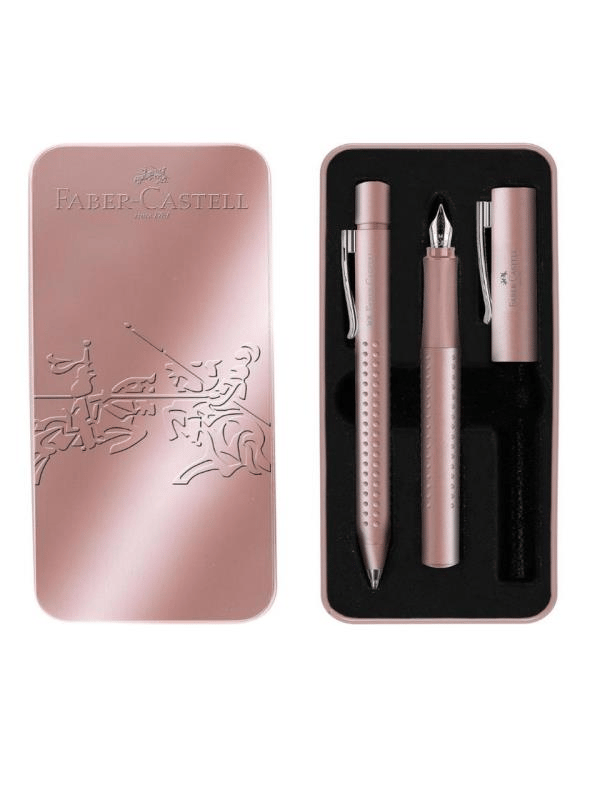Faber Castell Grip 2011 Dolma Kalem-Tükenmez Kalem Metal Kutu Hediye Seti Gül