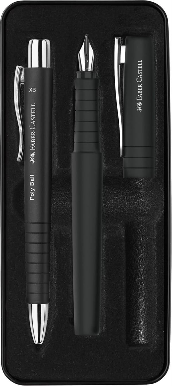 Faber-Castell Poly Ball Dolma Kalem ve Tükenmez Kalem Metal Kutulu Hediye Seti – Siyah