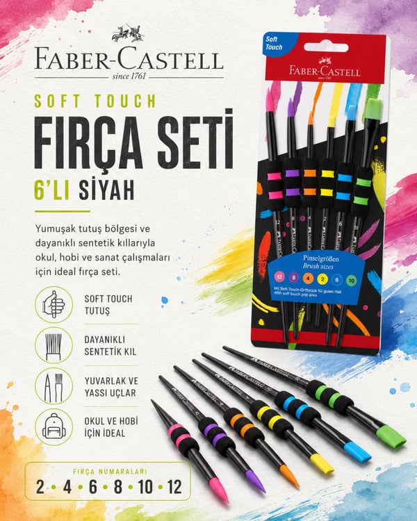 Faber-Castell Soft Touch Fırça Seti 6’lı Siyah