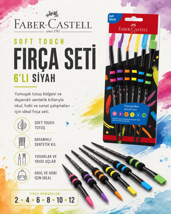 Faber-Castell Soft Touch Fırça Seti 6’lı Siyah