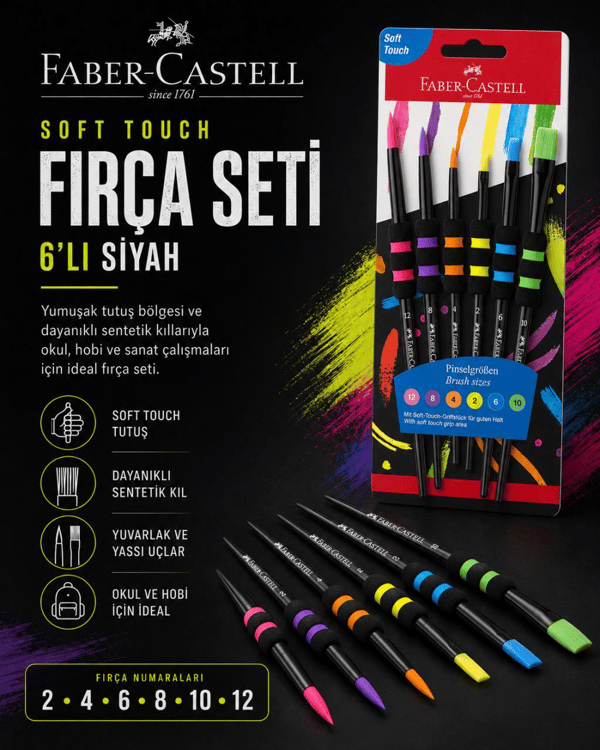 Faber-Castell Soft Touch Fırça Seti 6’lı Siyah