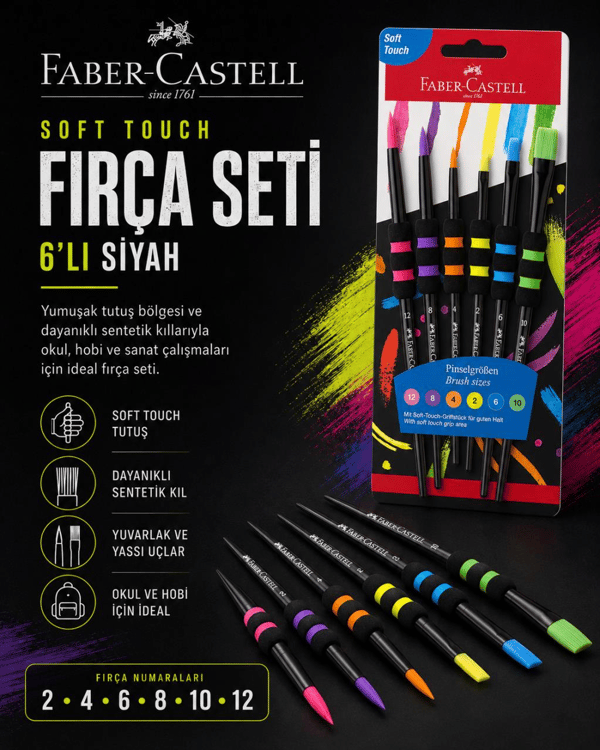 Faber-Castell Soft Touch Fırça Seti 6’lı Siyah