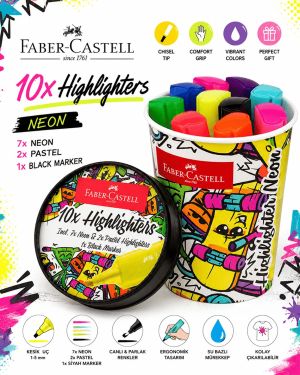 Faber Castell Textliner Neon Fosforlu Kalem Seti 10'lu
