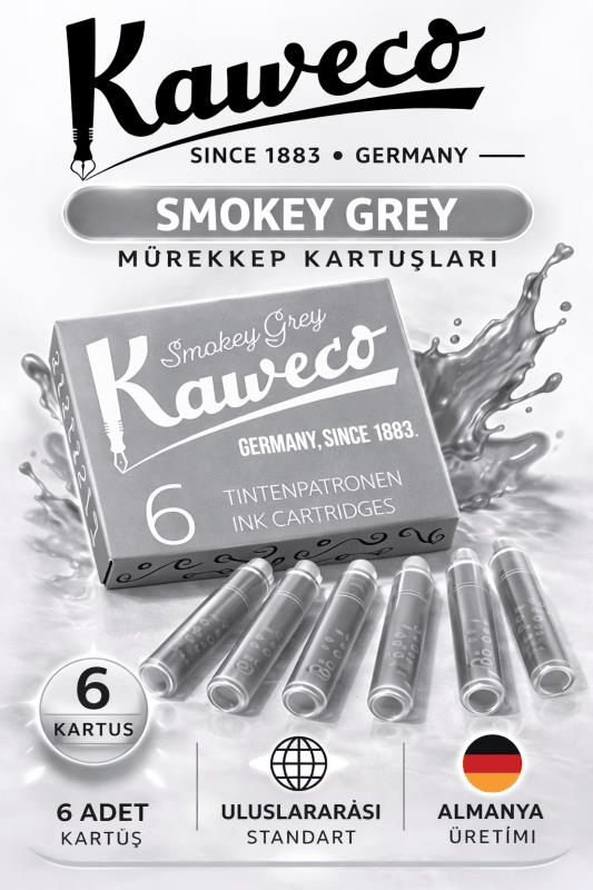 Kaweco Dolma Kalem Duman Gri Mürekkep Kartuşu 6’lı Paket – Uluslararası Standart