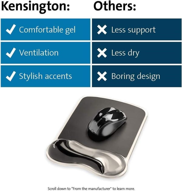 Kensington 62399 Duo Bilek Destekli Memory Foam Fare Pedi, Siyah/Gri