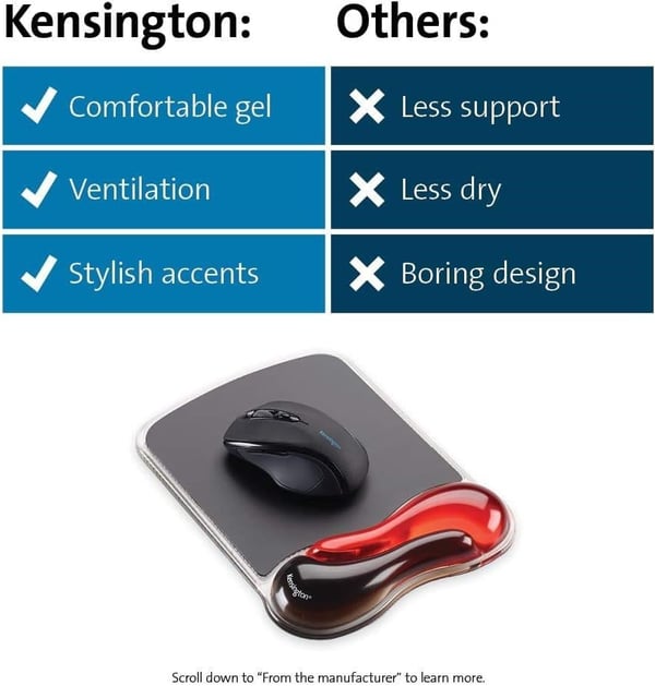 Kensington 62402 Duo Bilek Destekli Memory Foam Fare Pedi, Kırmızı/Siyah
