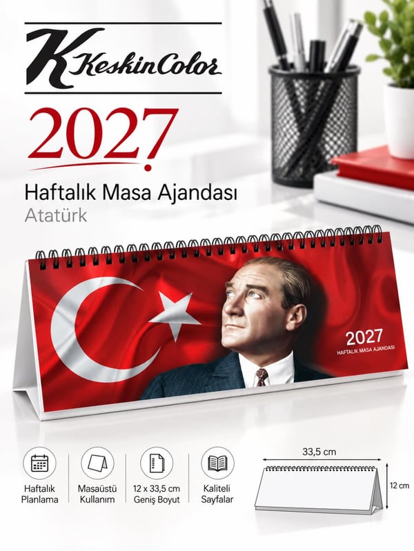 Keskin Color 2027 Haftalık Masa Ajandası Atatürk 2027-AJ-65 – 12 × 33,5 cm