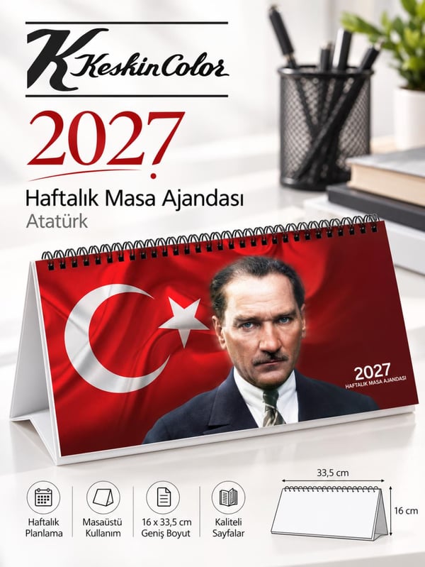 Keskin Color 2027 Haftalık Masa Ajandası Atatürk 2027-AJ-66 – 16 × 33,5 cm