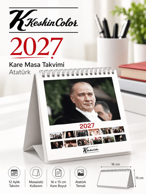 Keskin Color 2027 Kare Masa Takvimi Atatürk – 16 × 15 cm