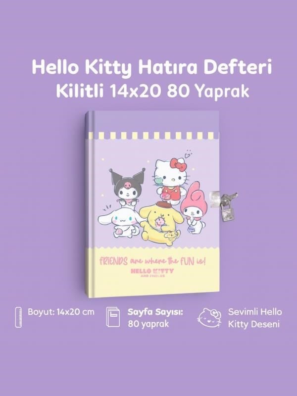 Keskin Color Lisanslı Hello Kitty Hatıra Defteri Kilitli 14x20cm 80 Yaprak - Friends are where the fun is