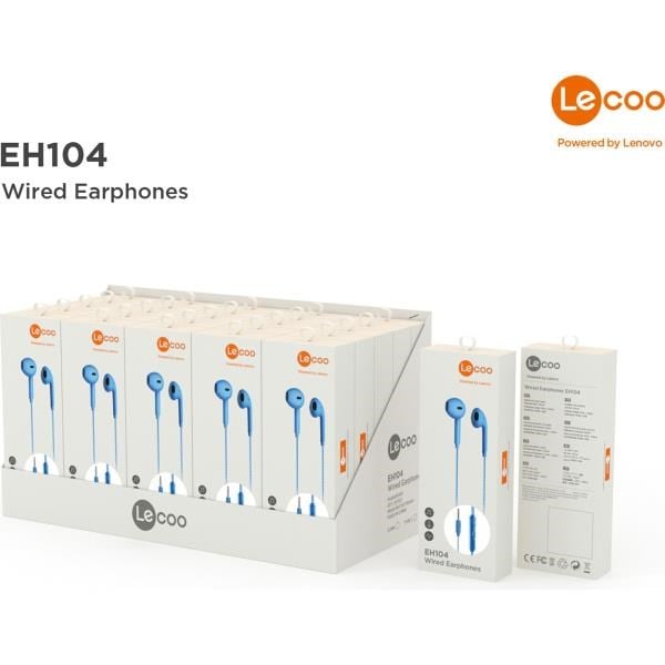 Lecoo EH104 Kablolu 3.5mm Jacklı Kulak İçi Mikrofonlu Kulaklık Mavi