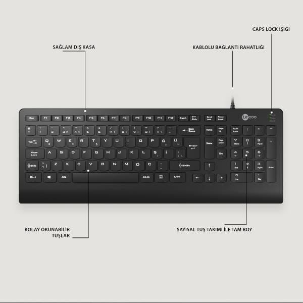 Lecoo KB103 USB Kablolu Türkçe Q Klavye Siyah