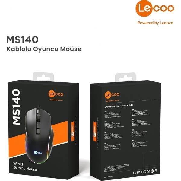 Lecoo MS140 Kablolu 6400DPI 10 Makro Tuşlu RGB LED Aydınlatmalı Gaming Optik Mouse Siyah