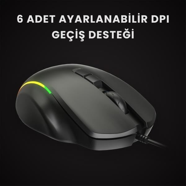 Lecoo MS140 Kablolu 6400DPI 10 Makro Tuşlu RGB LED Aydınlatmalı Gaming Optik Mouse Siyah